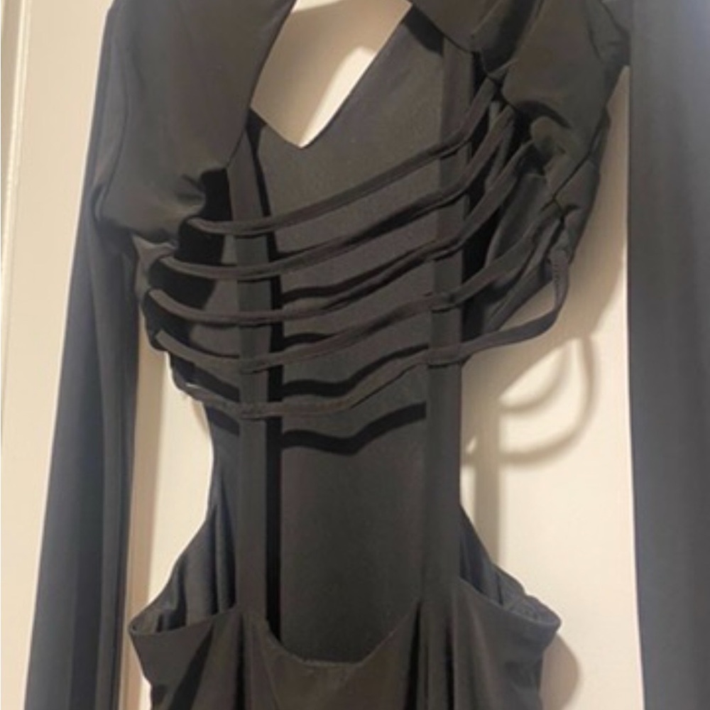 Symphony Black Pleated V-Neck Cocktail Dress